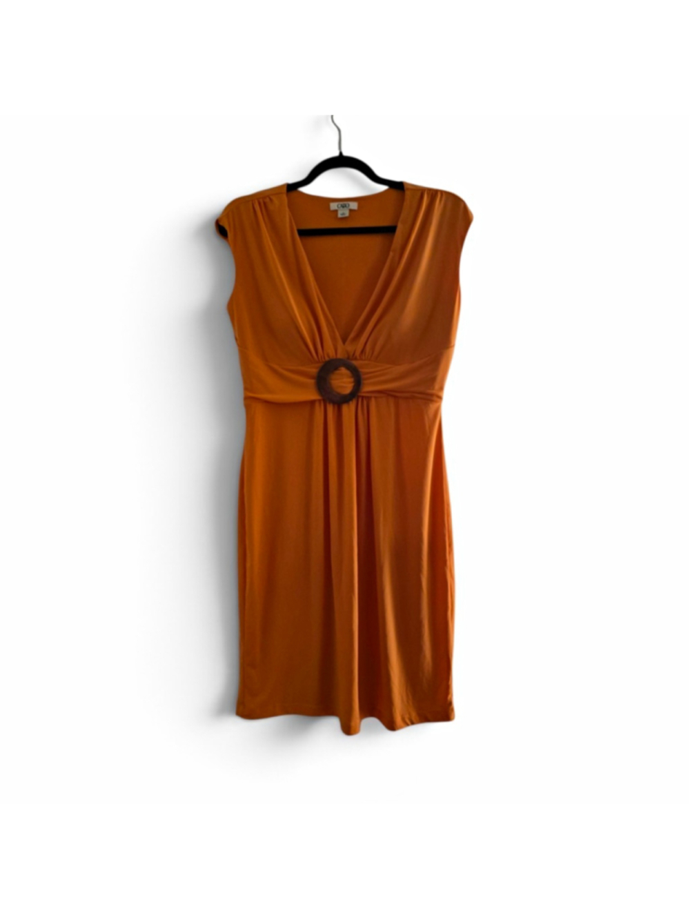 Cato dress Orange Solid Fit & Flare V-Neck Sleeveless Buckle Knee M